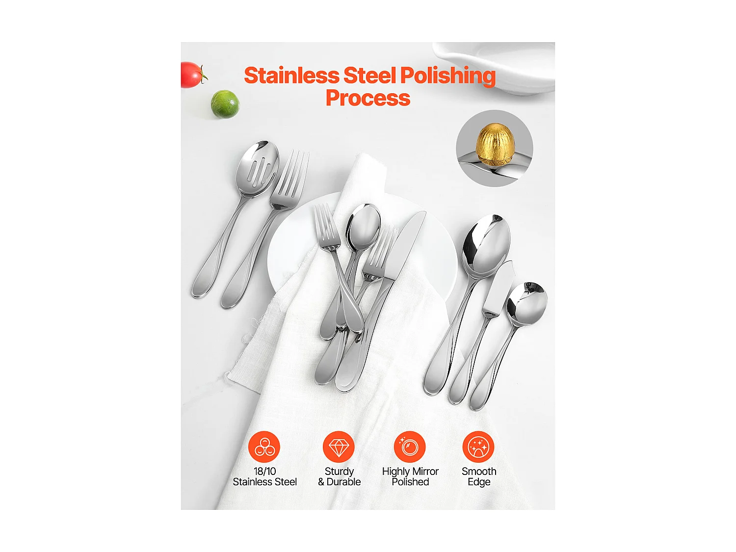 Ensemble de Couverts SucceBuy Ménagère 45 Pièces en Acier Inoxydable, Couverts pour 8 Personnes, Ustensiles de Cuisine.