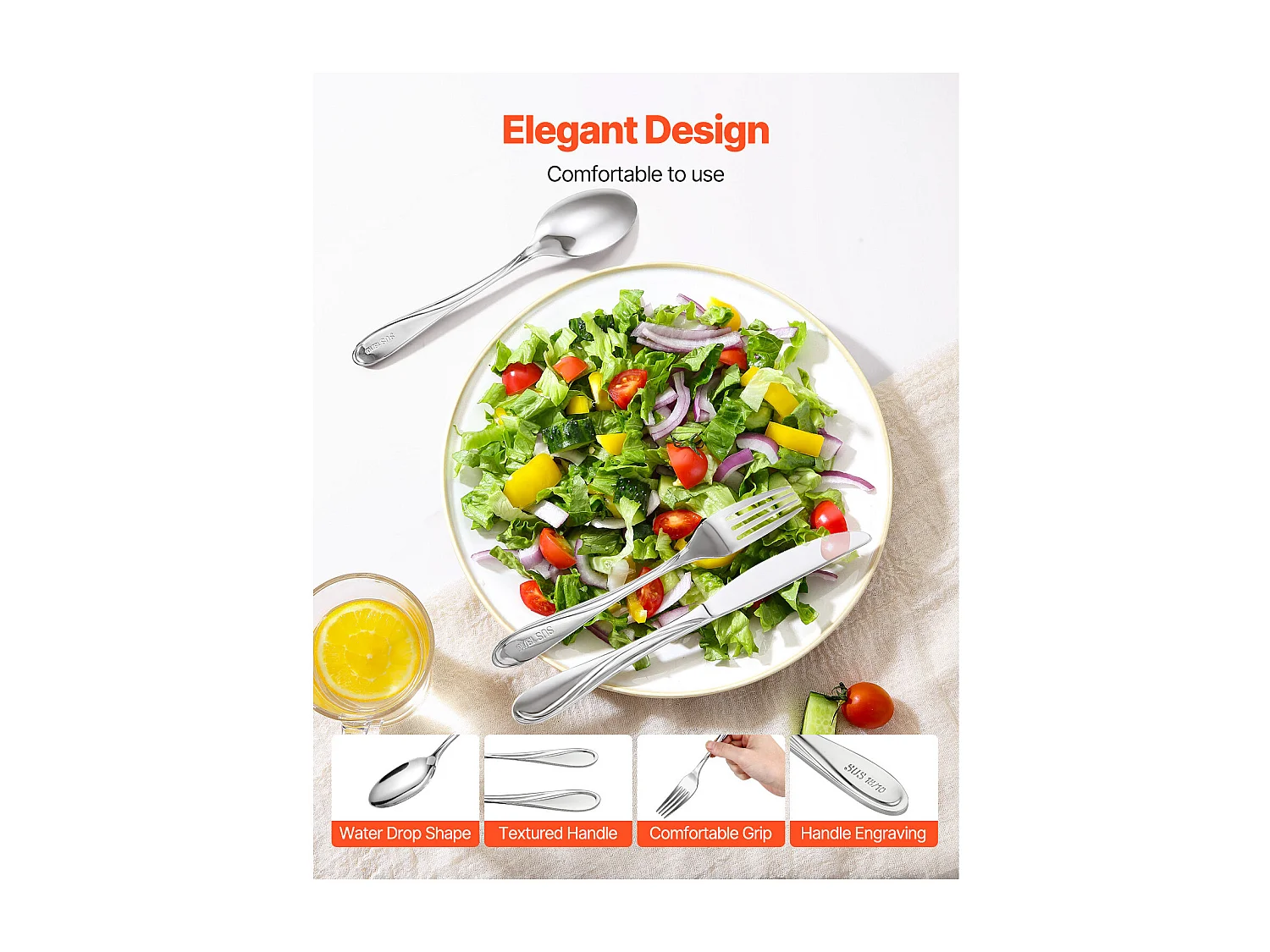 Ensemble de Couverts SucceBuy Ménagère 45 Pièces en Acier Inoxydable, Couverts pour 8 Personnes, Ustensiles de Cuisine.