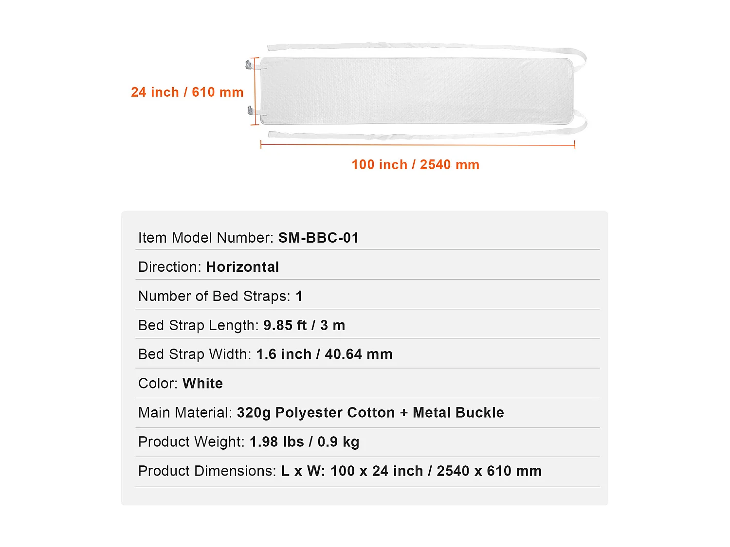 Bettbrücke 254 x 61 cm SucceBuy, Verbinder-Set für King-Size-Bett mit Starker Metallschlaufe, Formgedächtnisschaum 25D