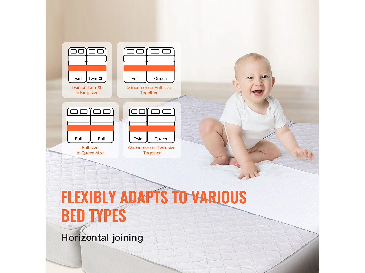 Bettbrücke 254 x 61 cm SucceBuy, Verbinder-Set für King-Size-Bett mit Starker Metallschlaufe, Formgedächtnisschaum 25D