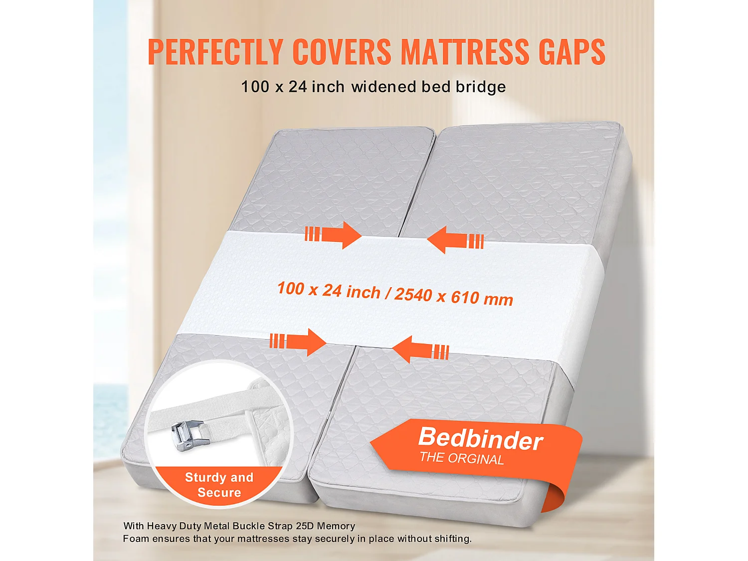 Bettbrücke 254 x 61 cm SucceBuy, Verbinder-Set für King-Size-Bett mit Starker Metallschlaufe, Formgedächtnisschaum 25D