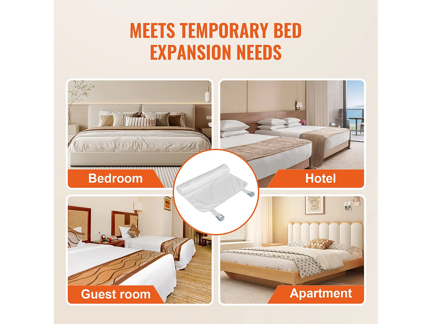 Bettbrücke 254 x 61 cm SucceBuy, Verbinder-Set für King-Size-Bett mit Starker Metallschlaufe, Formgedächtnisschaum 25D