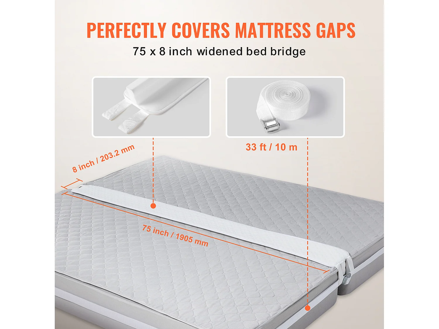 Bedbrug 190,5 x 20,32 cm SucceBuy, met Sterke Metaalring en Opbergzak, Vormgeheugenschuim 25D