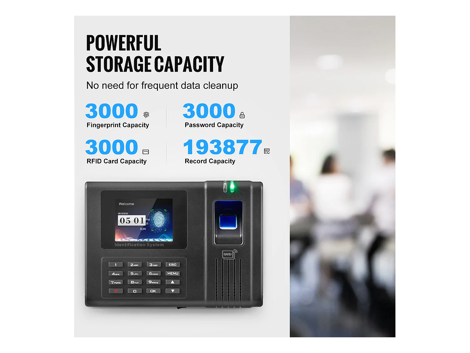 Horloge Biométrique SucceBuy, avec 100 000 Enregistrements et RFID pour Les Employés, pour Petites Entreprises, 5 Cartes RFID, Sans Frais Mensuels