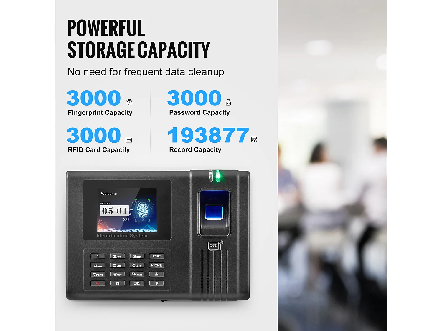 Horloge Biométrique SucceBuy, avec 100 000 Enregistrements et RFID pour Les Employés, pour Petites Entreprises, 5 Cartes RFID, Sans Frais Mensuels