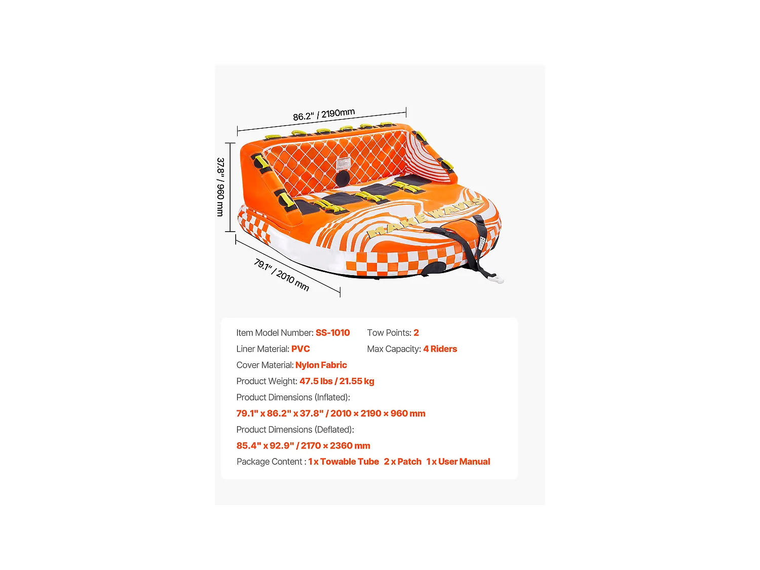 Bouée Tractée, SucceBuy Tube Tractable pour la Navigation de Plaisance, Tube Tractable Gonflable pour Sports Nautiques pour 1 à 4 Passagers