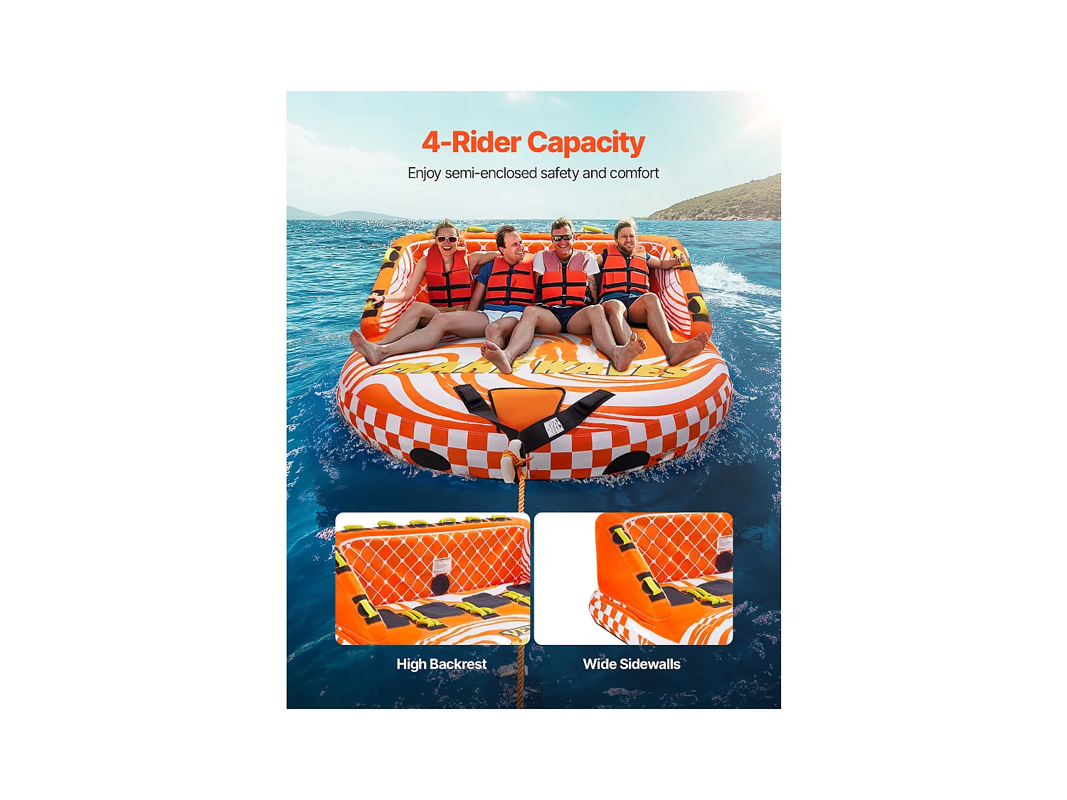 Bouée Tractée, SucceBuy Tube Tractable pour la Navigation de Plaisance, Tube Tractable Gonflable pour Sports Nautiques pour 1 à 4 Passagers