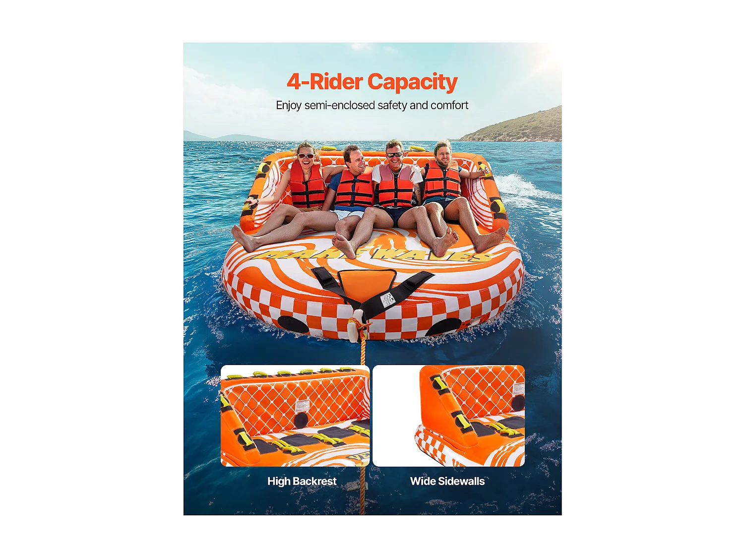 Bouée Tractée, SucceBuy Tube Tractable pour la Navigation de Plaisance, Tube Tractable Gonflable pour Sports Nautiques pour 1 à 4 Passagers