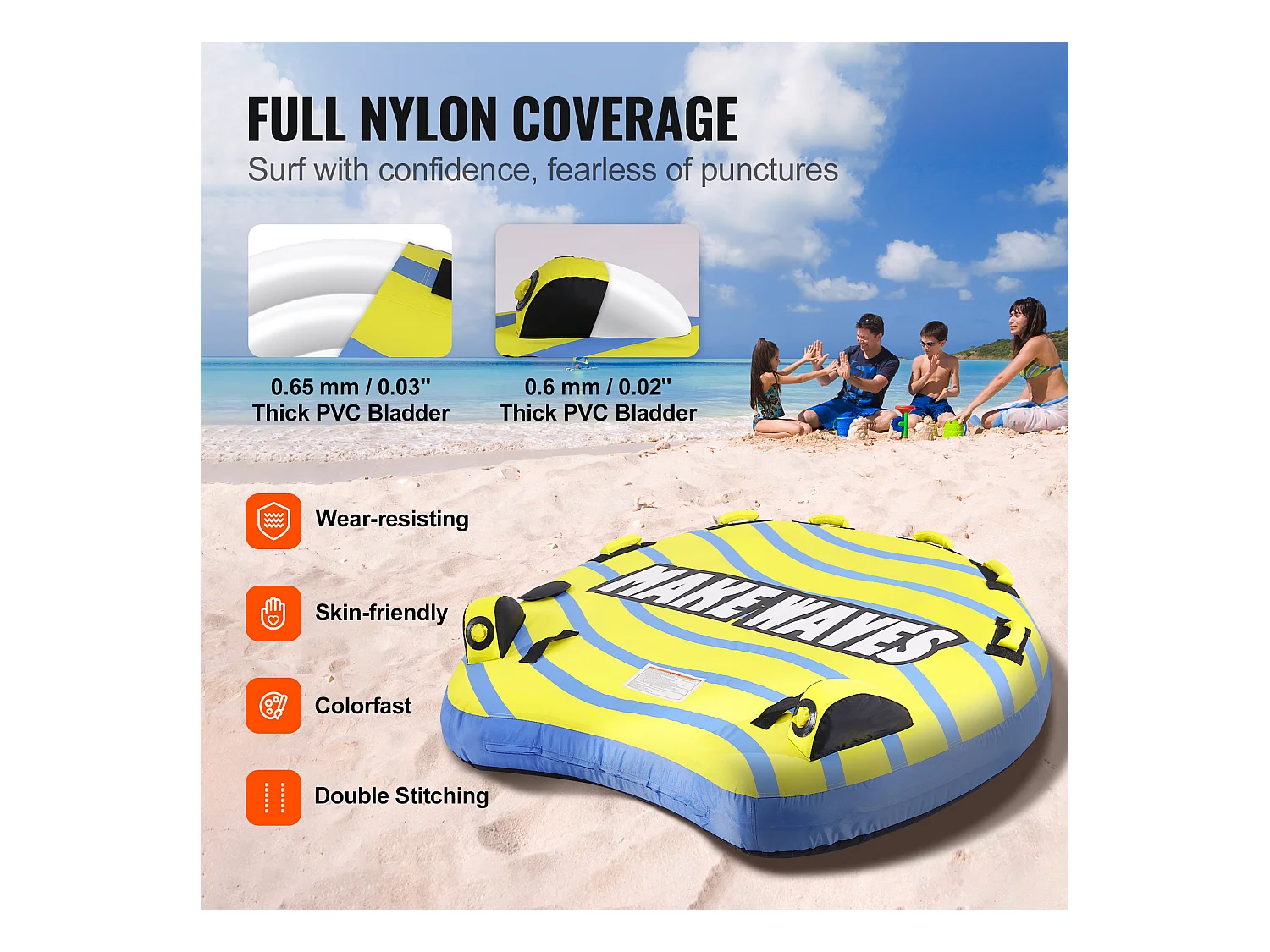 Towable Tube, SucceBuy Towable Tube für 1 bis 3 Passagiere, Aufblasbar, 231 kg, Nylonhülle, EVA-Griffe