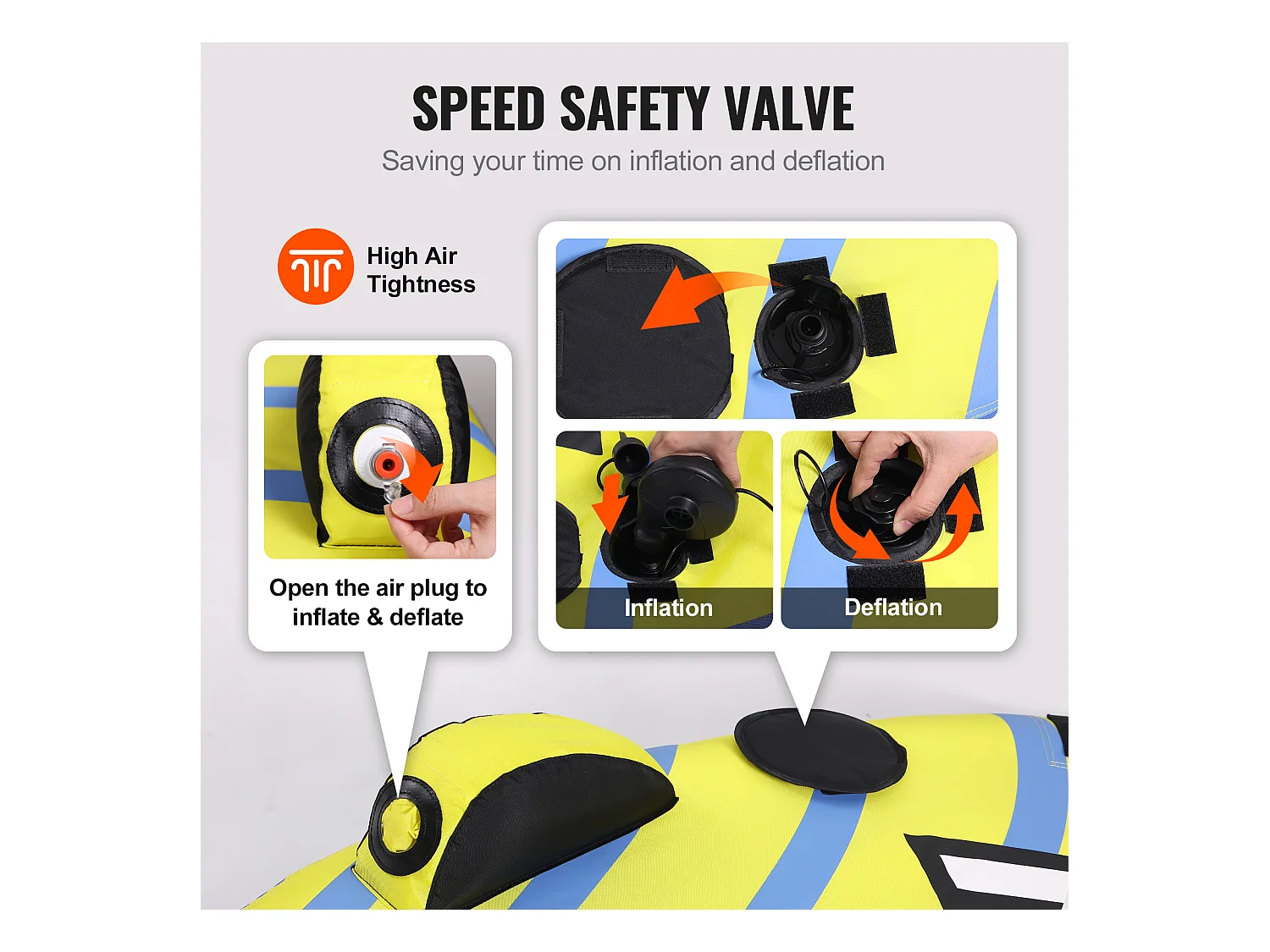 Towable Tube, SucceBuy Towable Tube für 1 bis 3 Passagiere, Aufblasbar, 231 kg, Nylonhülle, EVA-Griffe