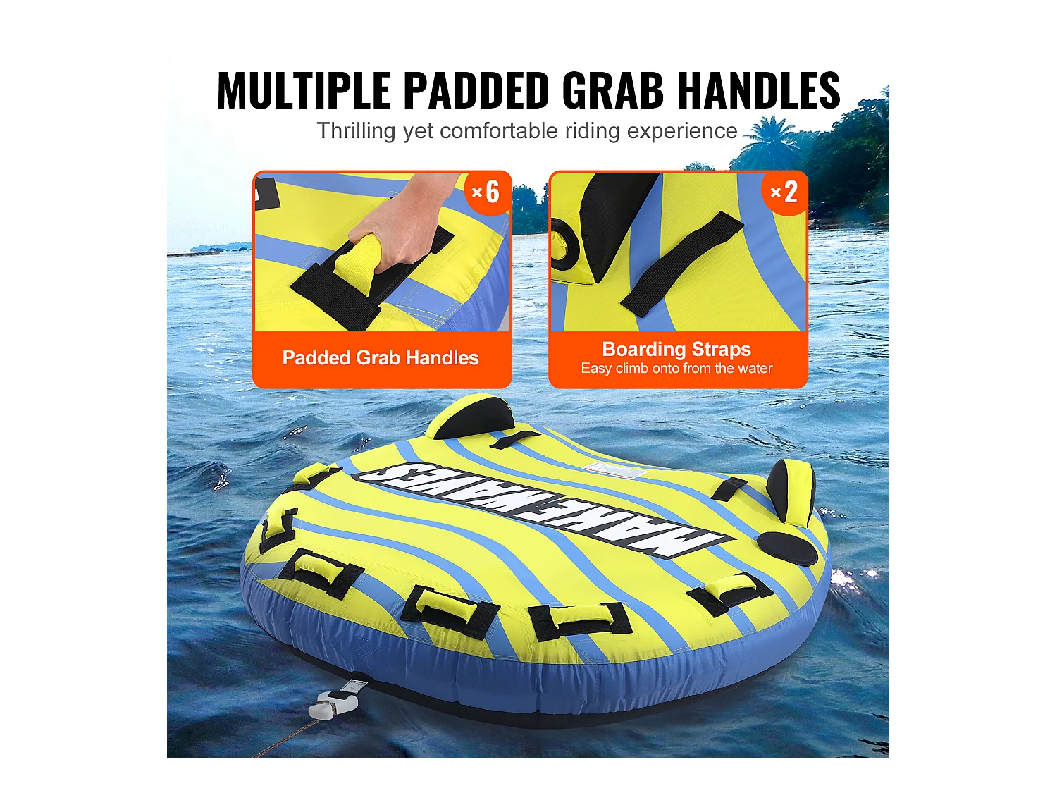 Tubo Remolcable SucceBuy para 1 a 3 Pasajeros, Inflable, 231 kg, Cubierta de Nylon, Asas de EVA