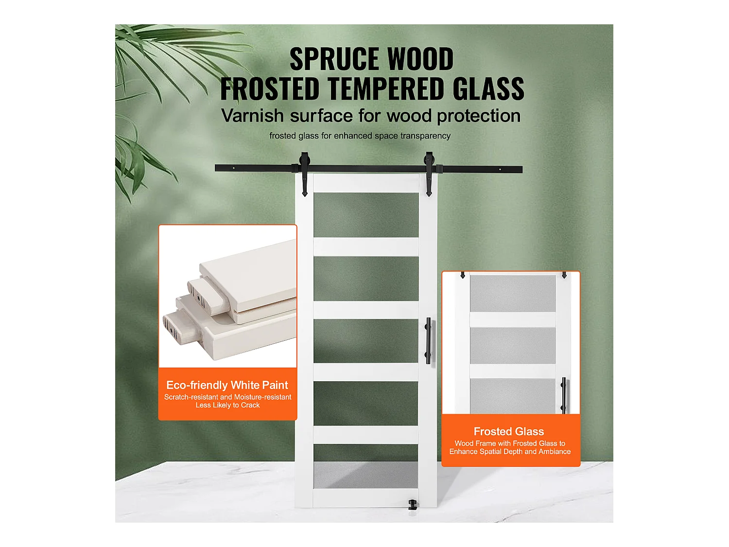 Kit de Porte de Grange Coulissante SucceBuy, 91 x 213 cm, Bois et Verre Dépoli, Épicéa, Guide de Sol 8 en 1