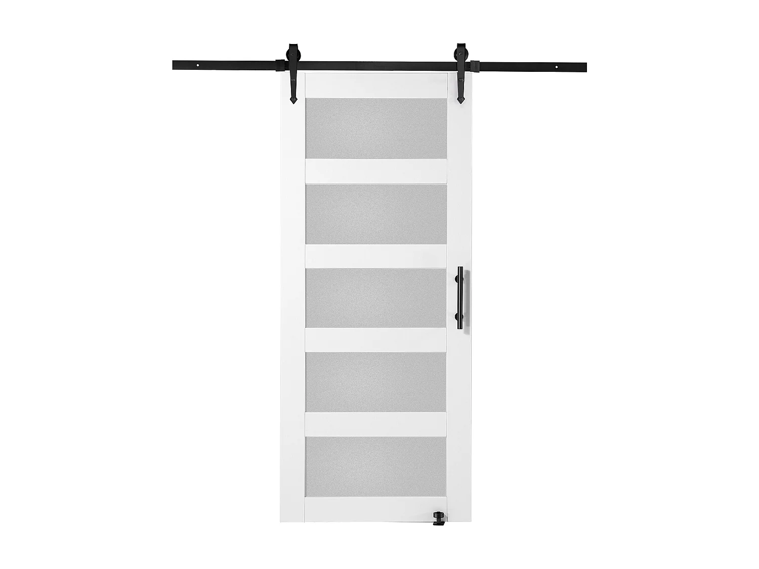 Kit de Puerta Corredera Tipo Granero SucceBuy, 91 x 213 cm, Madera y Vidrio Esmerilado, Abeto, Guía de Suelo 8 en 1