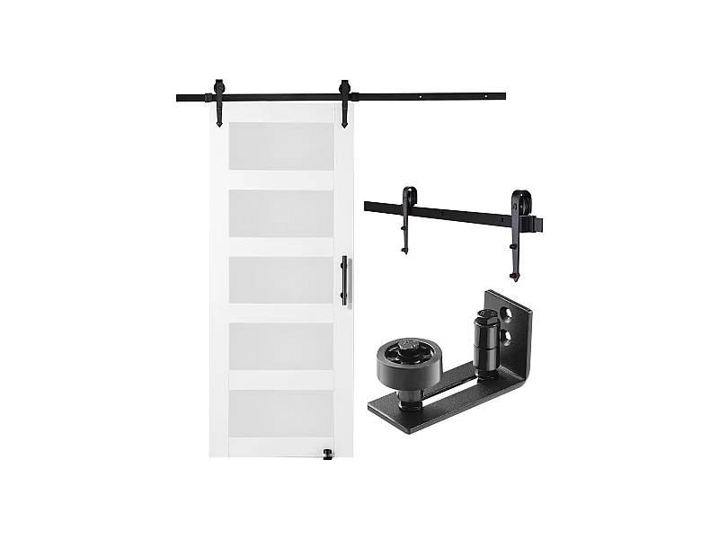 Kit de Porta de Celeiro Deslizante SucceBuy, 81 x 213 cm, Porta Ddeslizante em Madeira e Vidro, Abeto