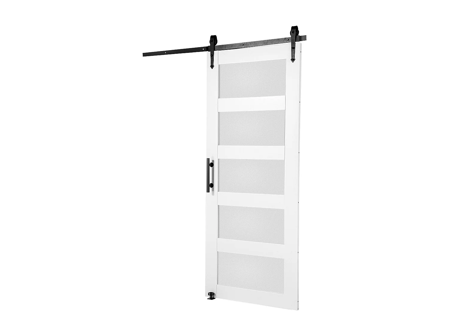 Kit de Porte de Grange Coulissante SucceBuy, 81 x 213 cm, Porte Coulissante en Bois et Verre, Épicéa, Guide au sol 8 en 1, Fonctionnement Fluide et Silencieux