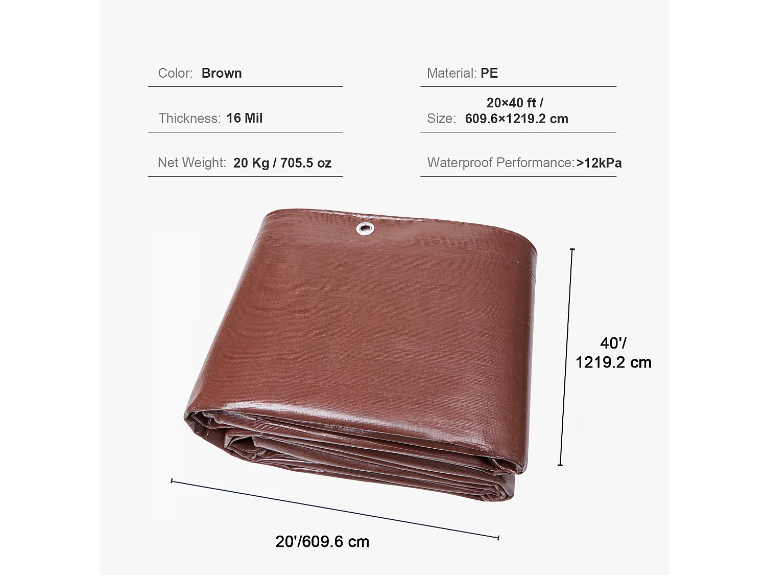 Wasserdichter Plane SucceBuy , 610 x 1219 cm, 0,04 cm Polyethylen, zerreif- und UV-beständig