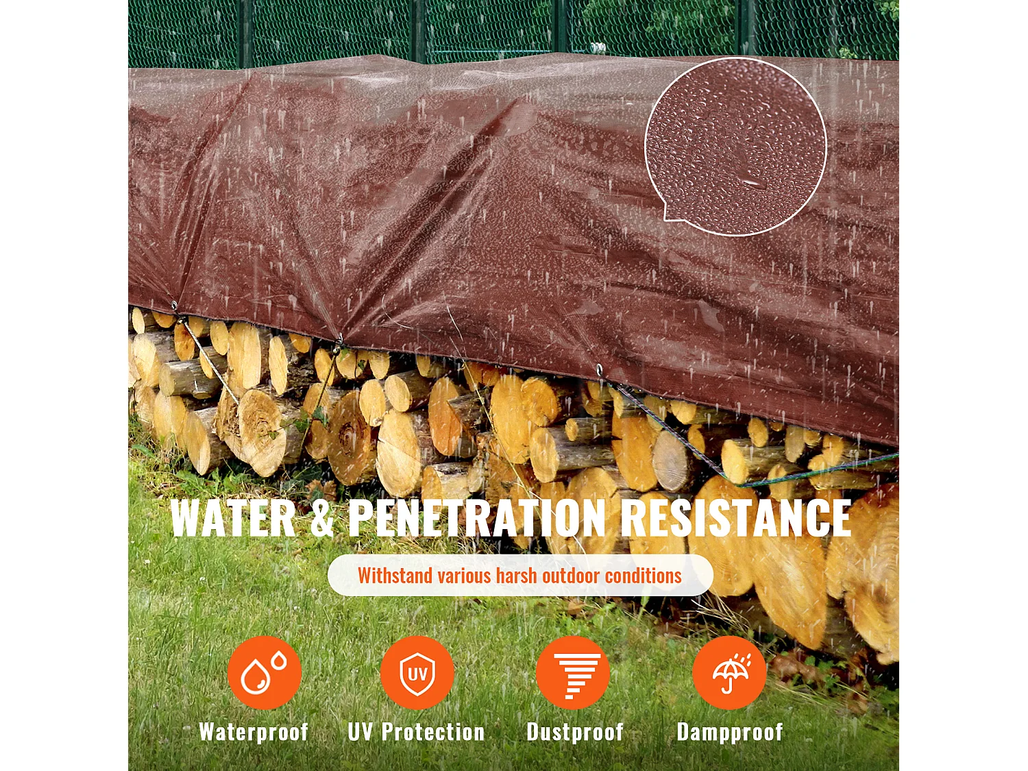 Wasserdichter Plane SucceBuy , 610 x 1219 cm, 0,04 cm Polyethylen, zerreif- und UV-beständig