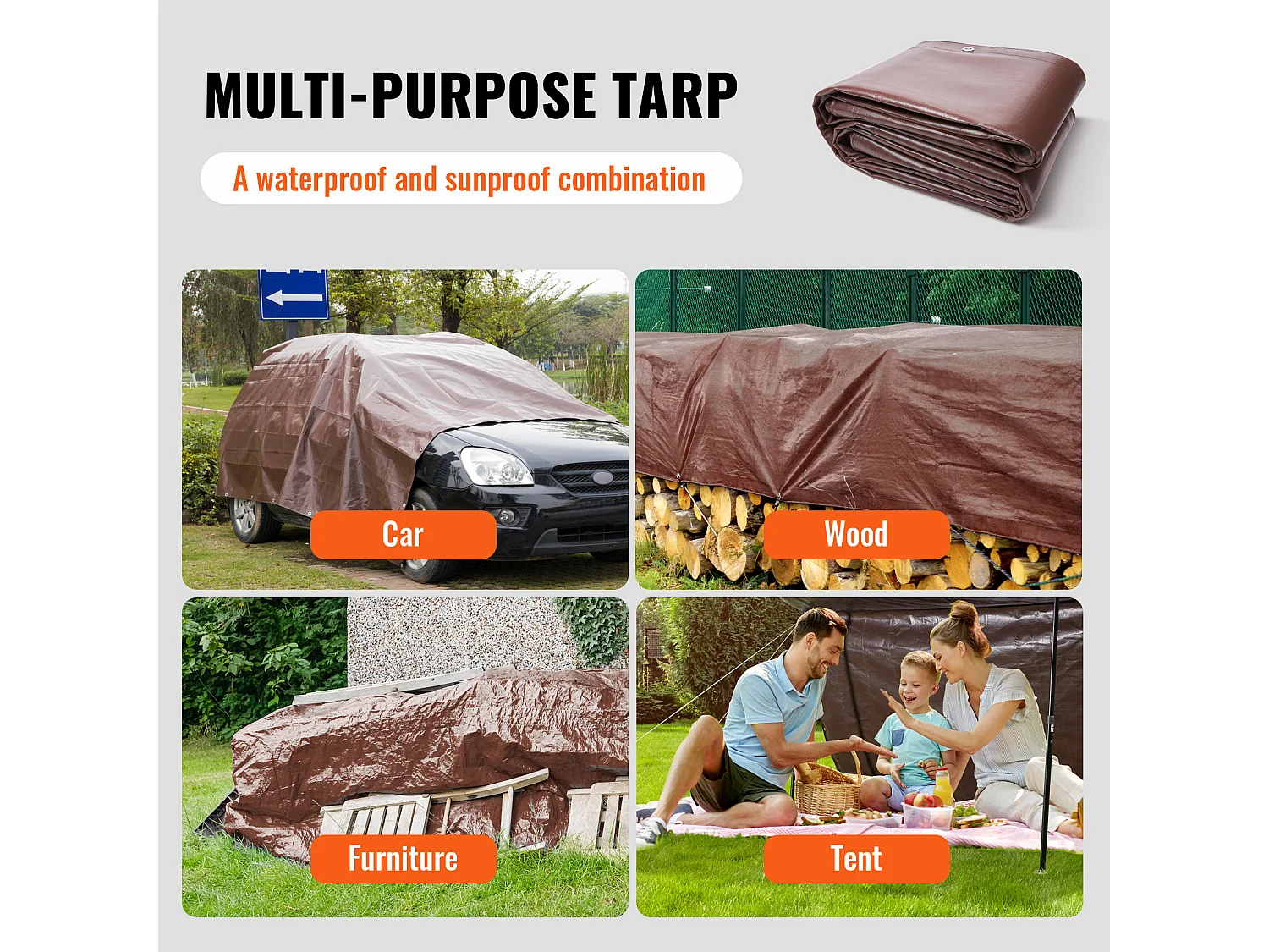 Wasserdichter Plane SucceBuy , 610 x 1219 cm, 0,04 cm Polyethylen, zerreif- und UV-beständig