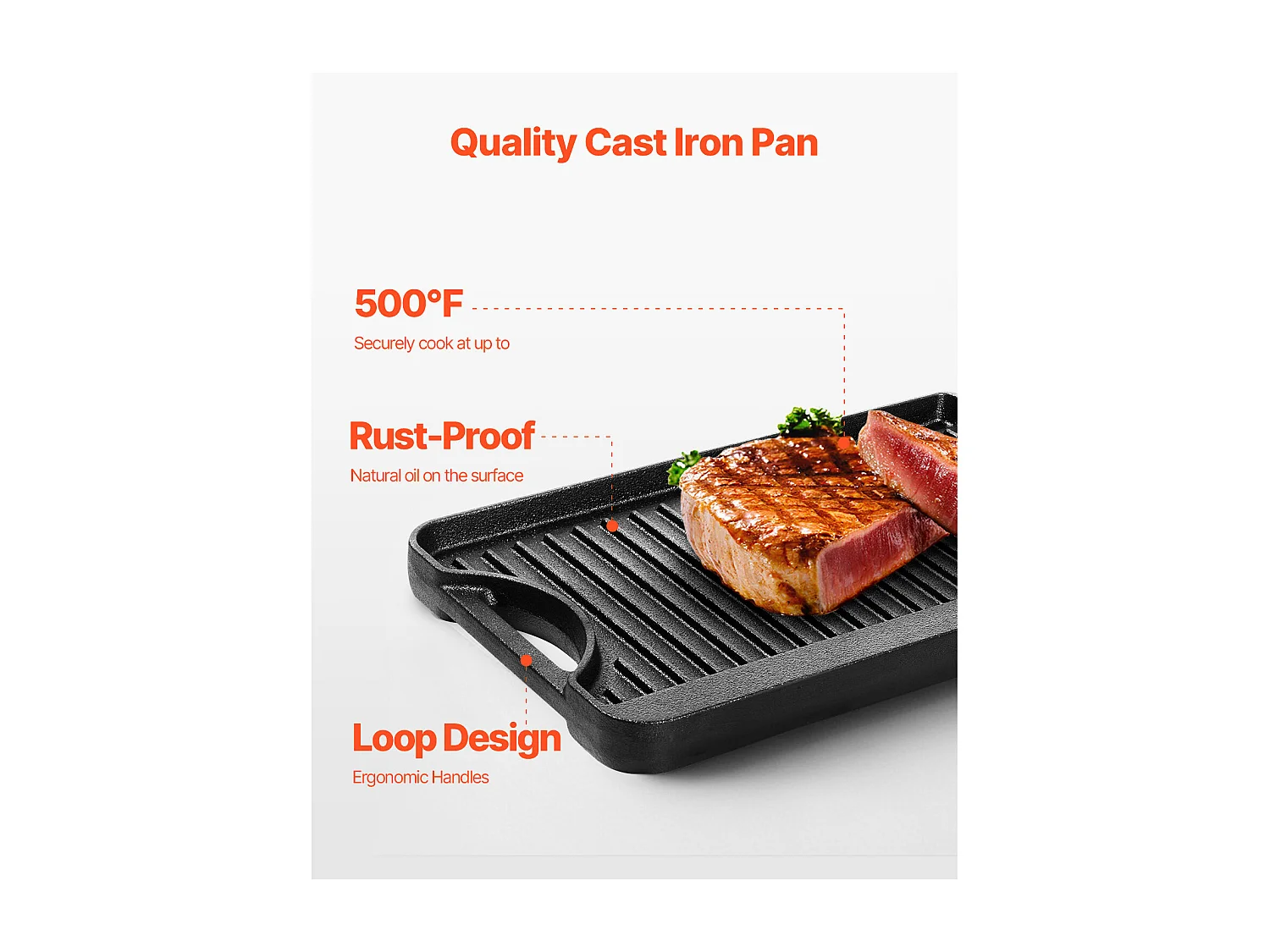 Plaque de Gril, SucceBuy Plaque de Cuisson Réversible en Fonte, Pré-Assaisonnée, 185 × 342 mm