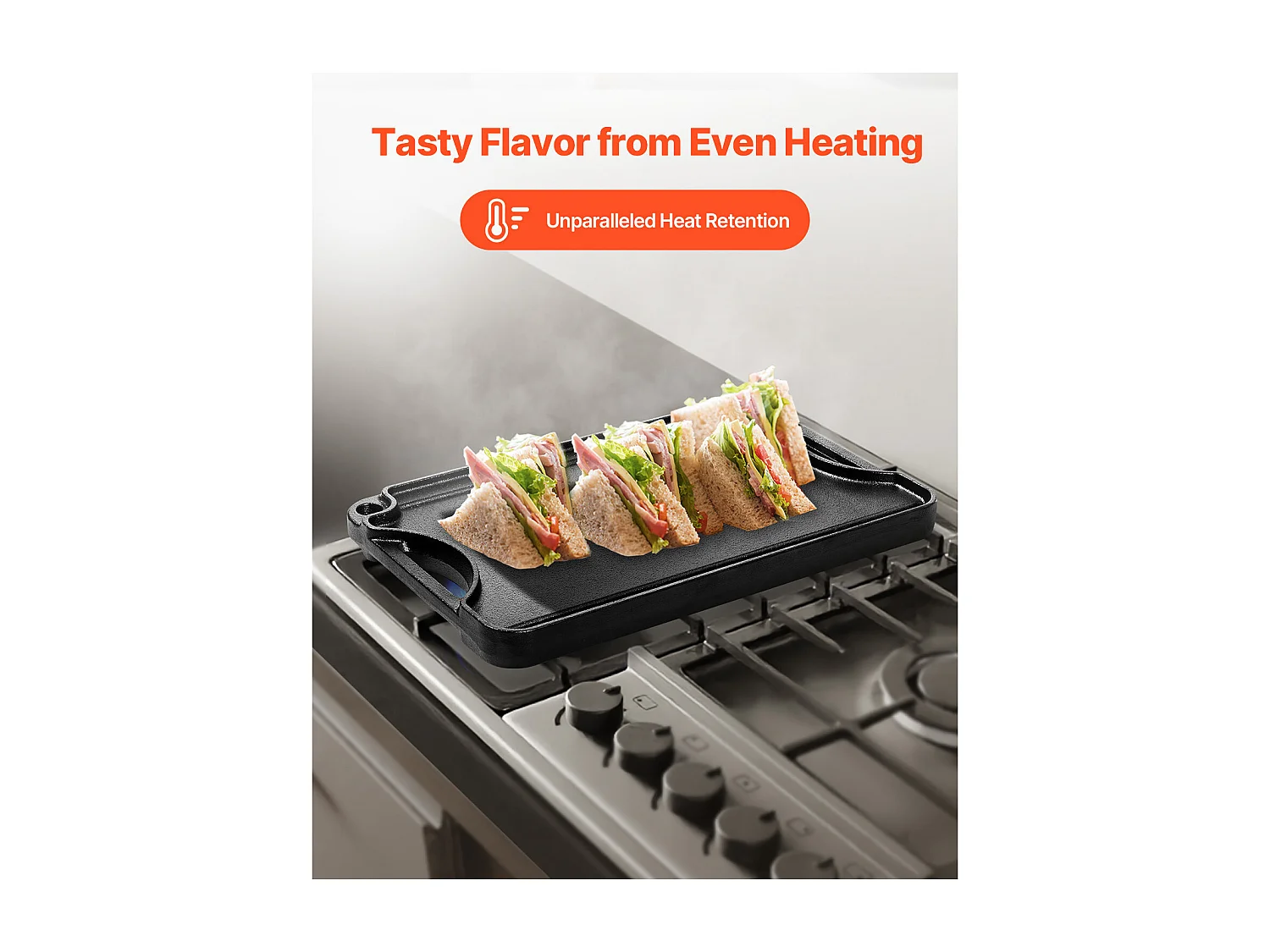 Plaque de Gril, SucceBuy Plaque de Cuisson Réversible en Fonte, Pré-Assaisonnée, 185 × 342 mm