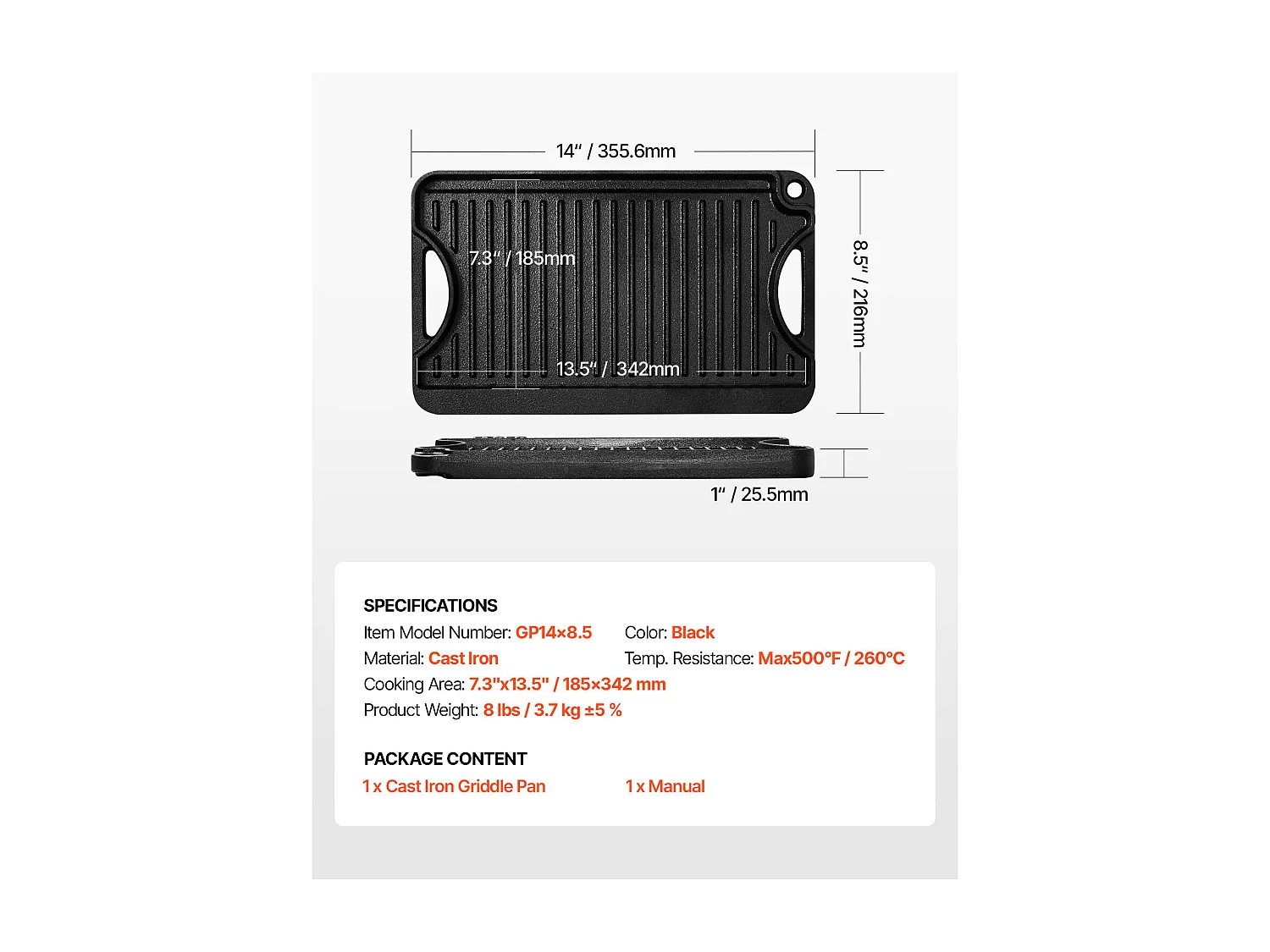 Plaque de Gril, SucceBuy Plaque de Cuisson Réversible en Fonte, Pré-Assaisonnée, 185 × 342 mm