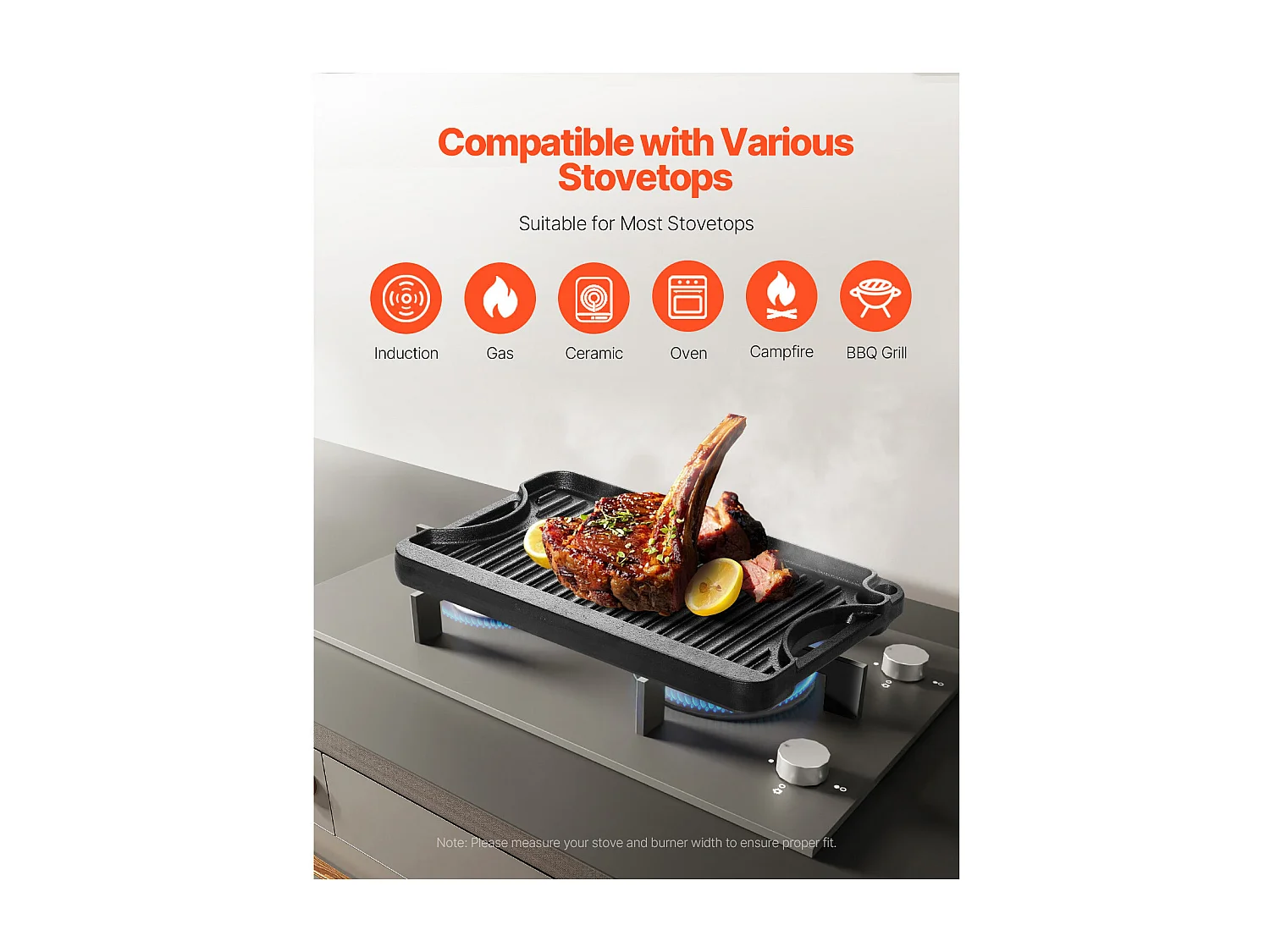 Plaque de Gril, SucceBuy Plaque de Cuisson Réversible en Fonte, Pré-Assaisonnée, 185 × 342 mm