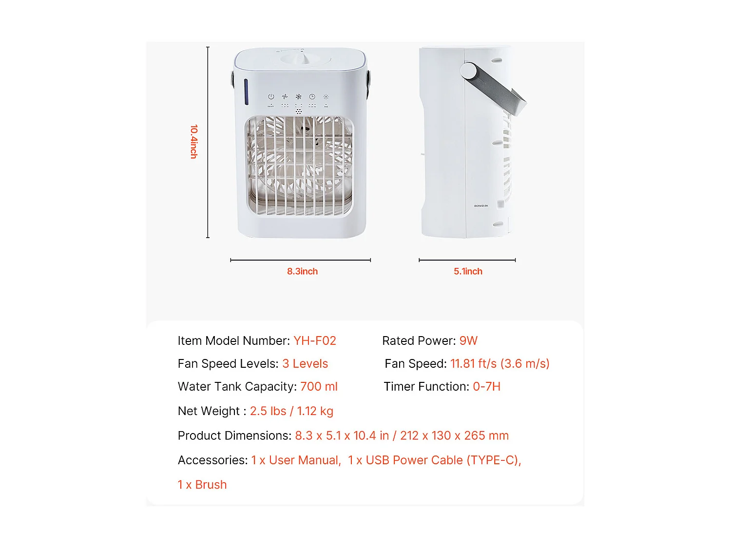 Enfriador de Aire Portátil, SucceBuy 4 en 1 Acondicionador de Aire Portátil con Tanque de Agua de 700 mL