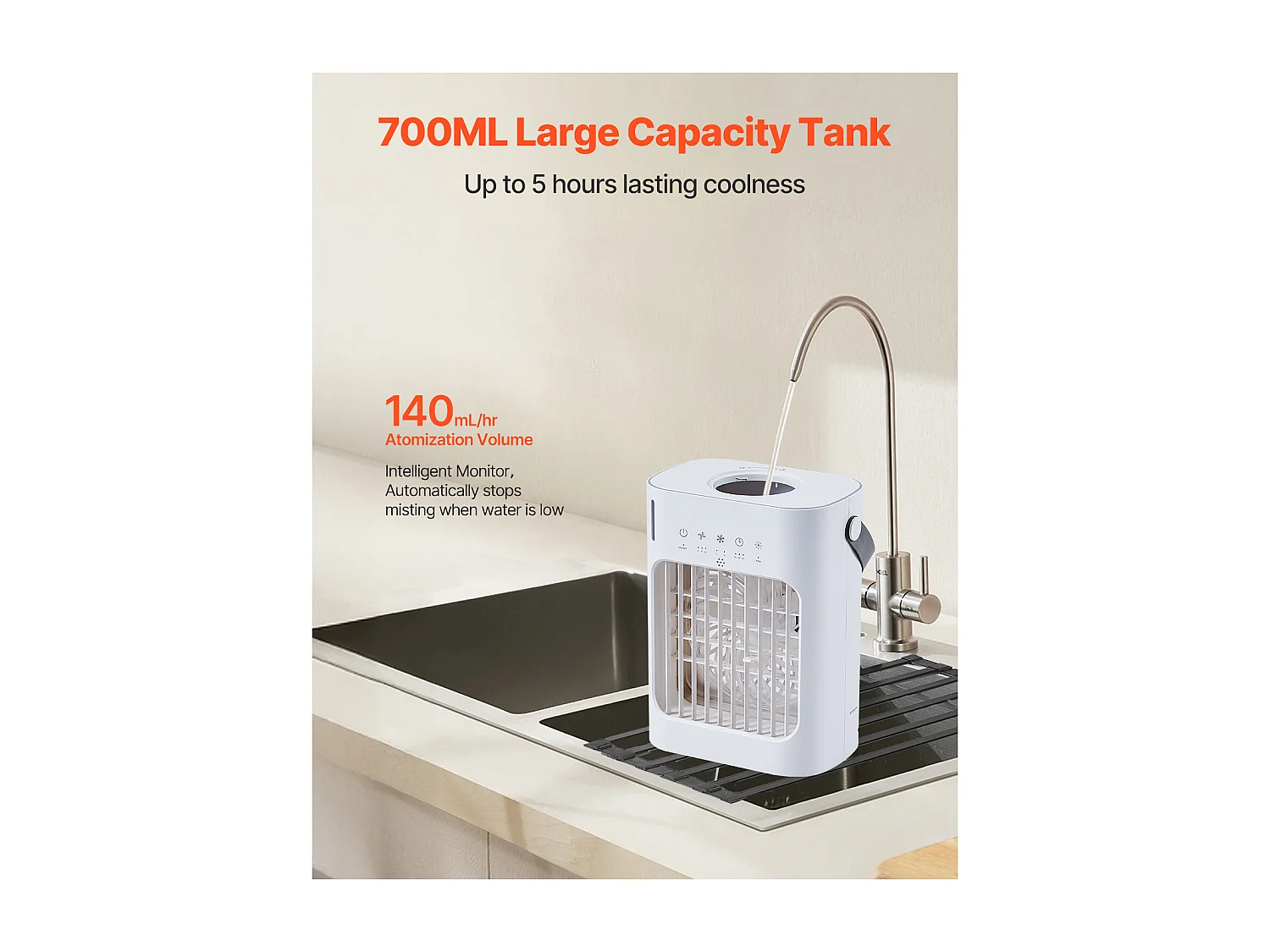 Enfriador de Aire Portátil, SucceBuy 4 en 1 Acondicionador de Aire Portátil con Tanque de Agua de 700 mL