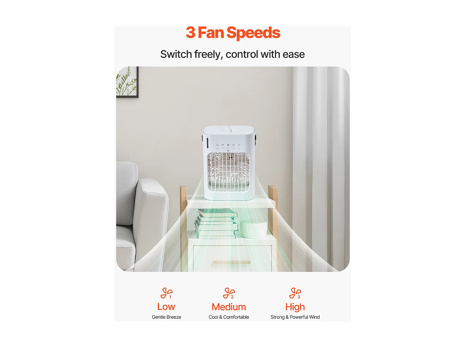 Refroidisseur d’Air Portable, SucceBuy Climatiseur Portable 4 en 1 Avec Réservoir d’Eau de 700 mL