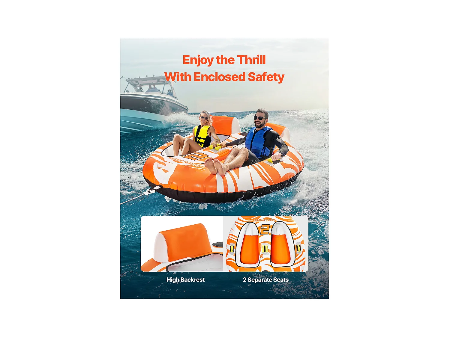 Bouée Tractée, SucceBuy Tubes Tractables pour la Navigation de Plaisance, Bouées Tractables Gonflables pour 2 Personnes avec 2 Cockpits