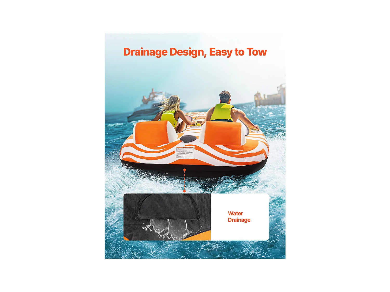Bouée Tractée, SucceBuy Tubes Tractables pour la Navigation de Plaisance, Bouées Tractables Gonflables pour 2 Personnes avec 2 Cockpits