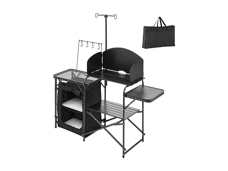 Campingküche, SucceBuy Tragbarer Aluminium-Campingtisch mit Stauraum, Schwarz