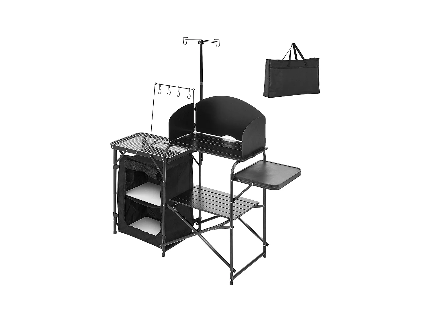 SucceBuy Table de Camping Portable en Aluminium avec Espace de Rangement, Cuisine de Camping, Noir