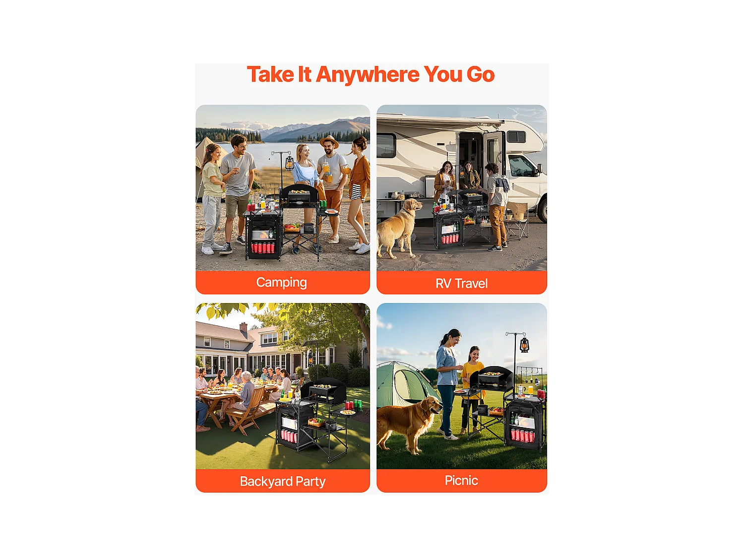 SucceBuy Table de Camping Portable en Aluminium avec Espace de Rangement, Cuisine de Camping, Noir