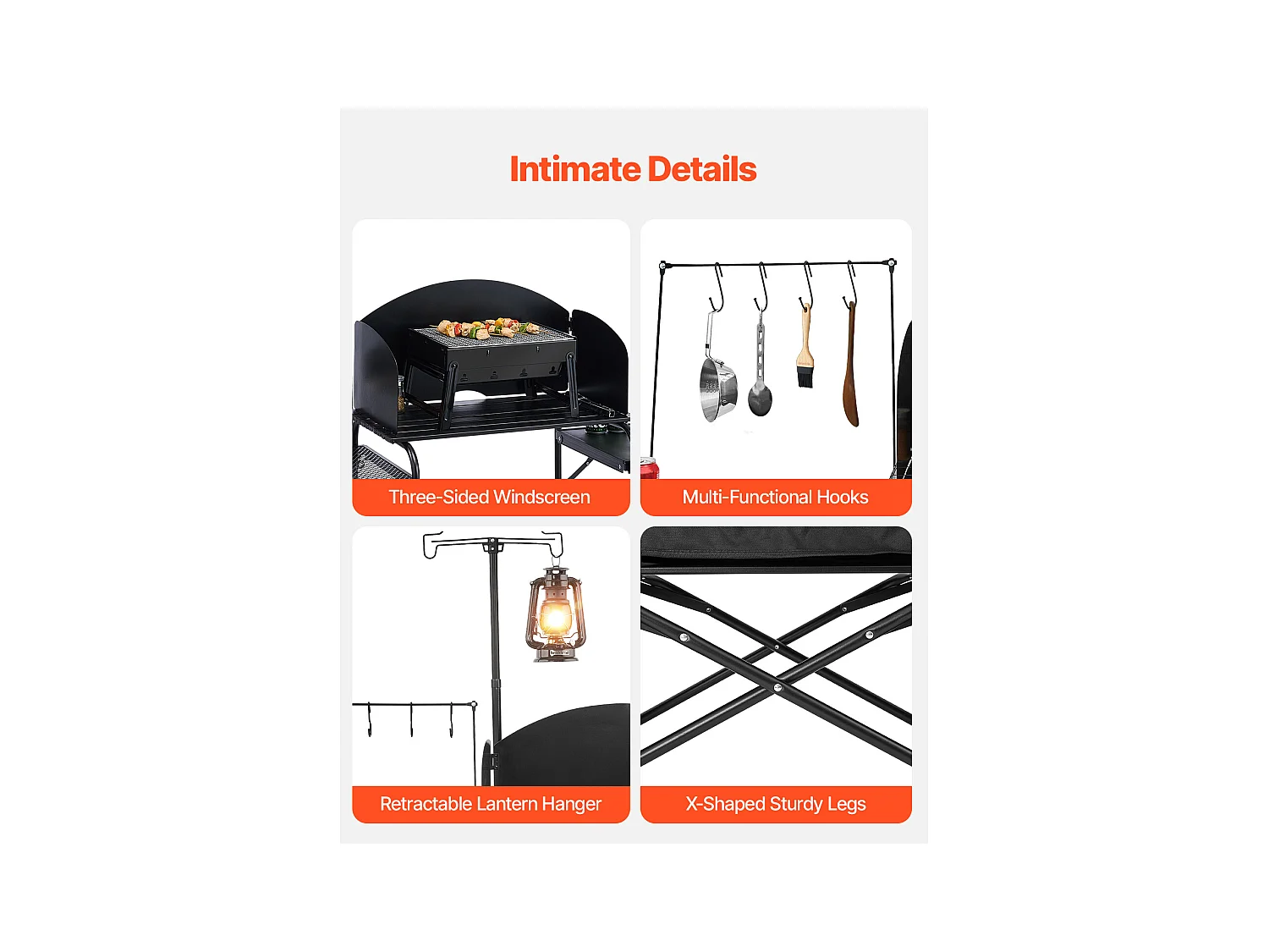 SucceBuy Table de Camping Portable en Aluminium avec Espace de Rangement, Cuisine de Camping, Noir