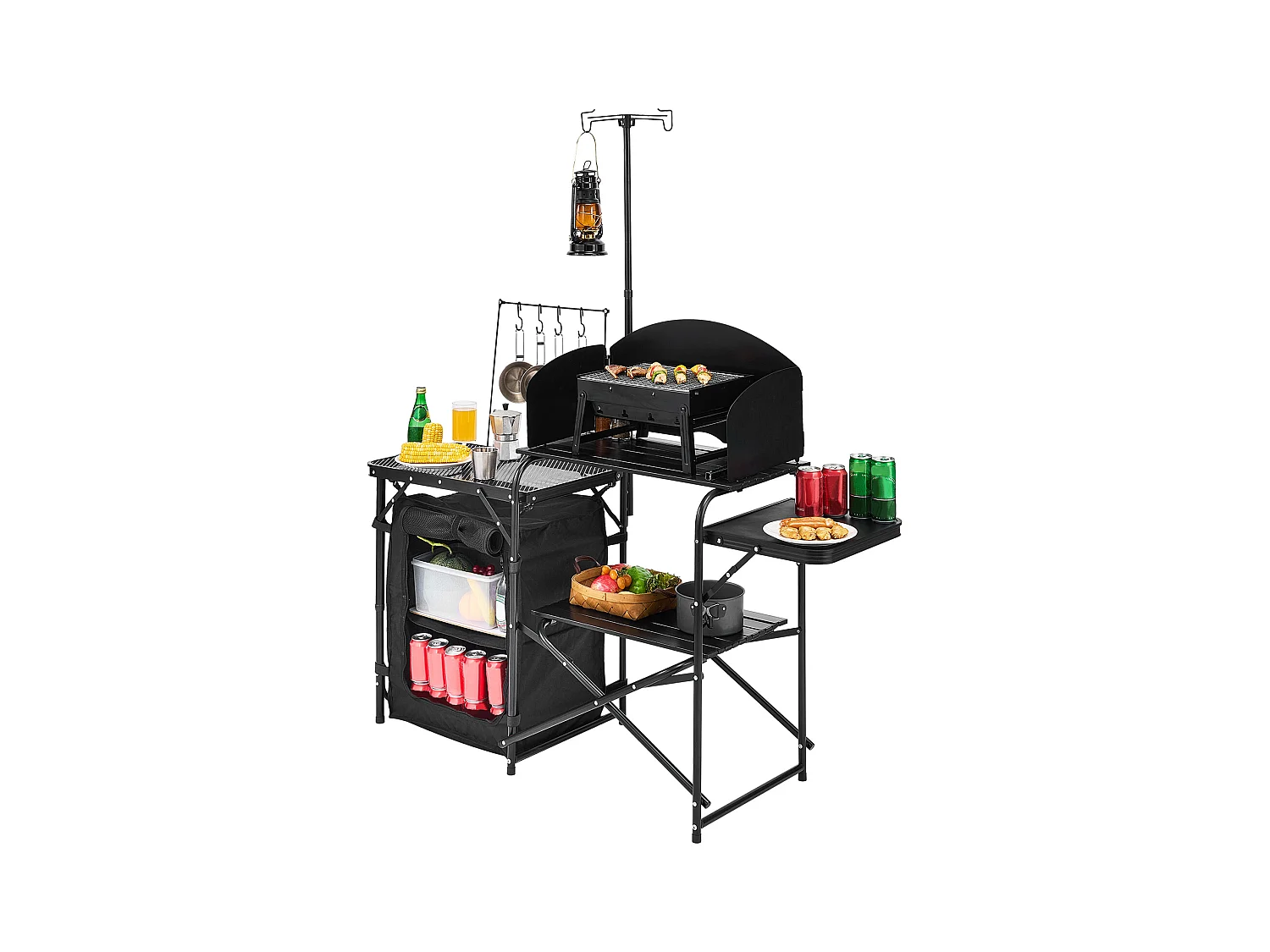 SucceBuy Table de Camping Portable en Aluminium avec Espace de Rangement, Cuisine de Camping, Noir