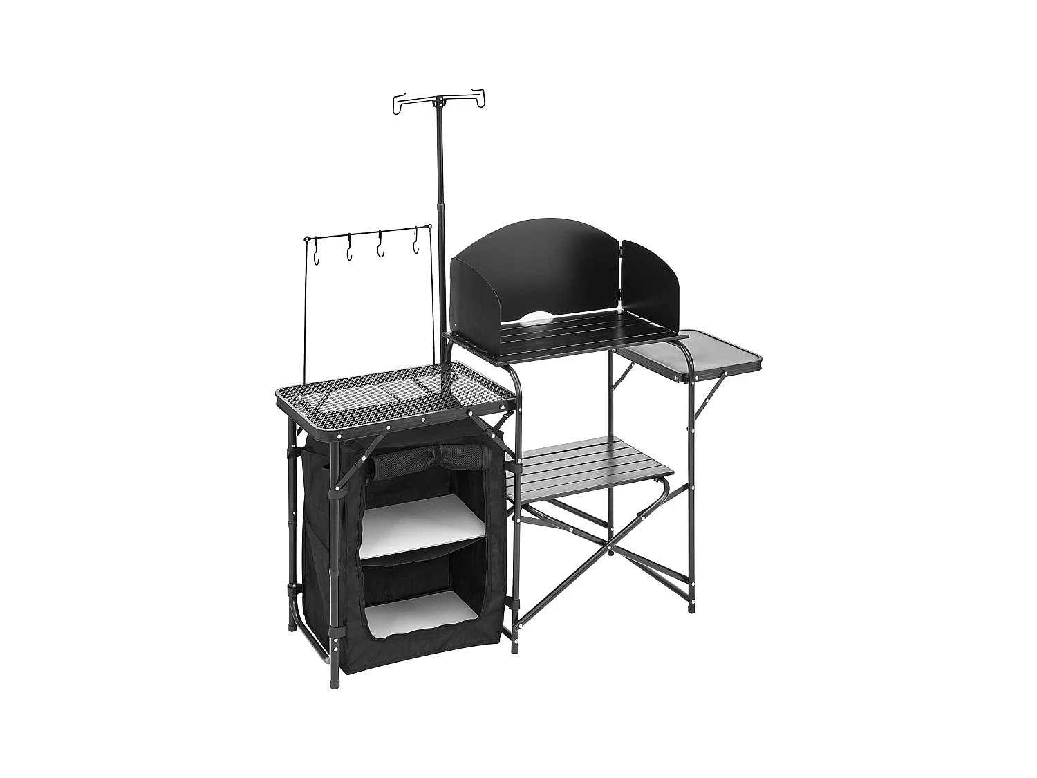 SucceBuy Table de Camping Portable en Aluminium avec Espace de Rangement, Cuisine de Camping, Noir