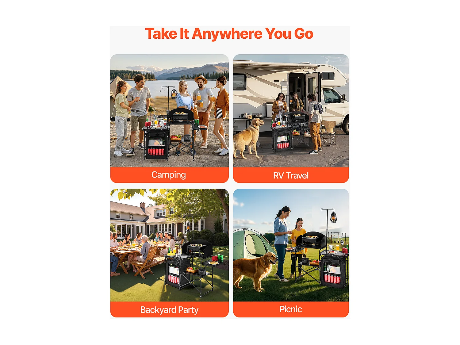 SucceBuy Table de Camping Portable en Aluminium avec Espace de Rangement, Cuisine de Camping, Noir