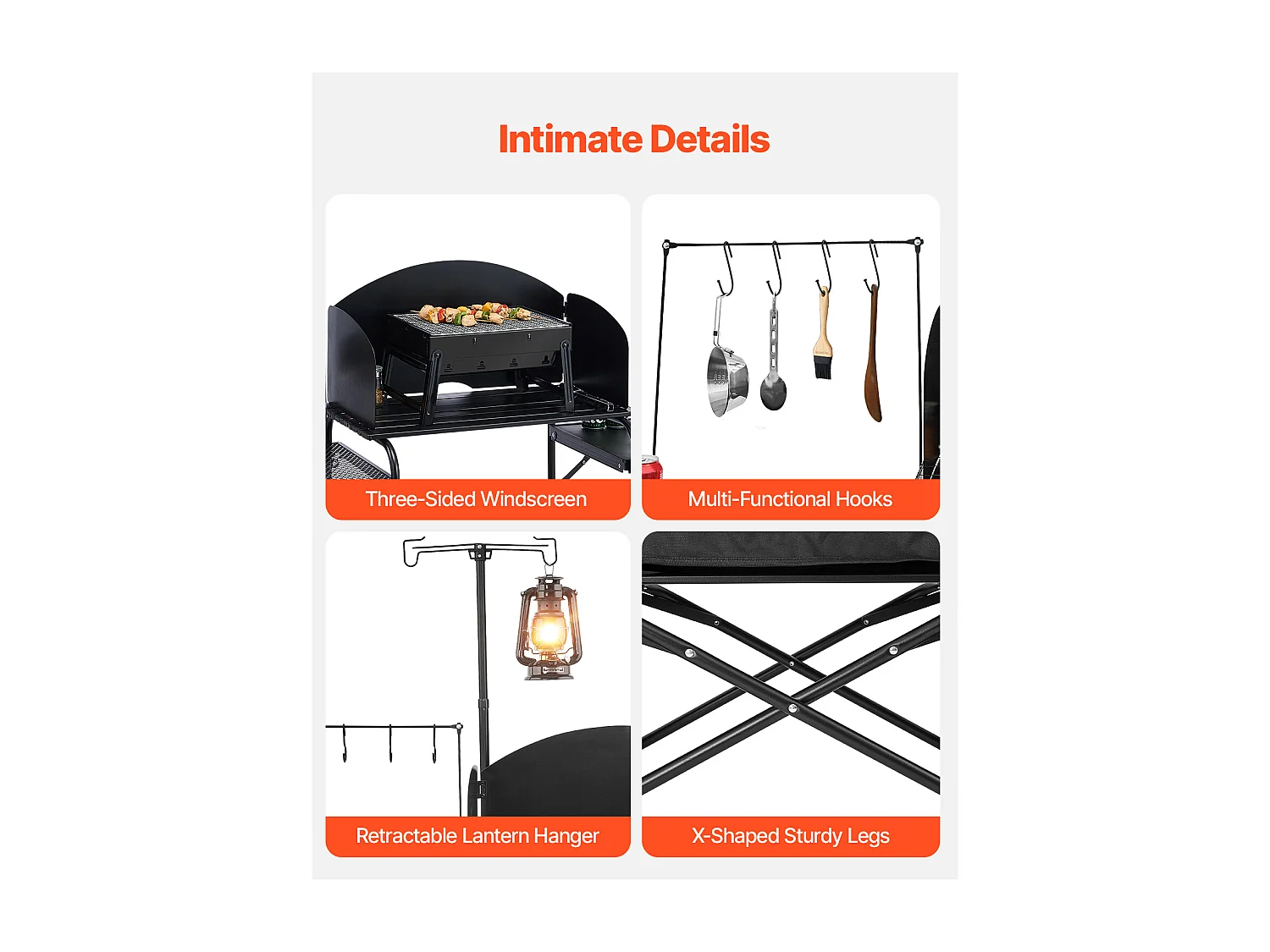 SucceBuy Table de Camping Portable en Aluminium avec Espace de Rangement, Cuisine de Camping, Noir