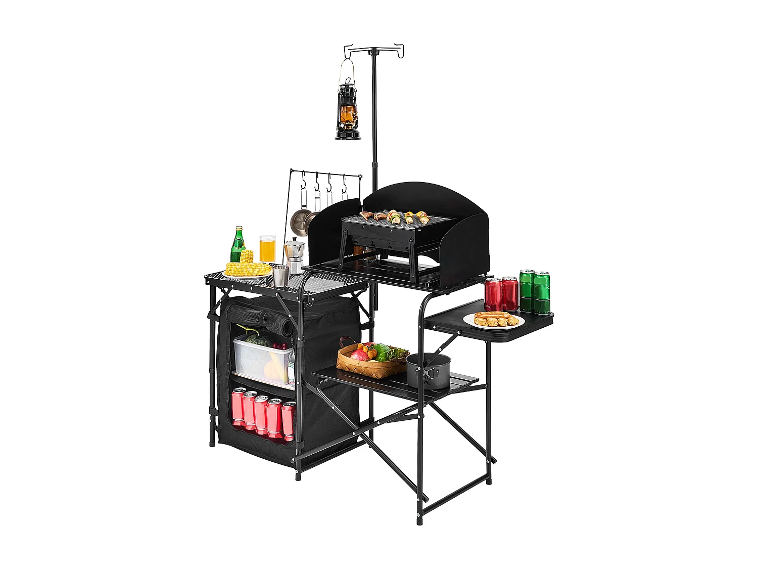 SucceBuy Table de Camping Portable en Aluminium avec Espace de Rangement, Cuisine de Camping, Noir