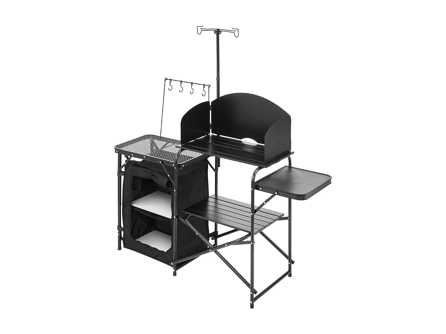 SucceBuy Table de Camping Portable en Aluminium avec Espace de Rangement, Cuisine de Camping, Noir