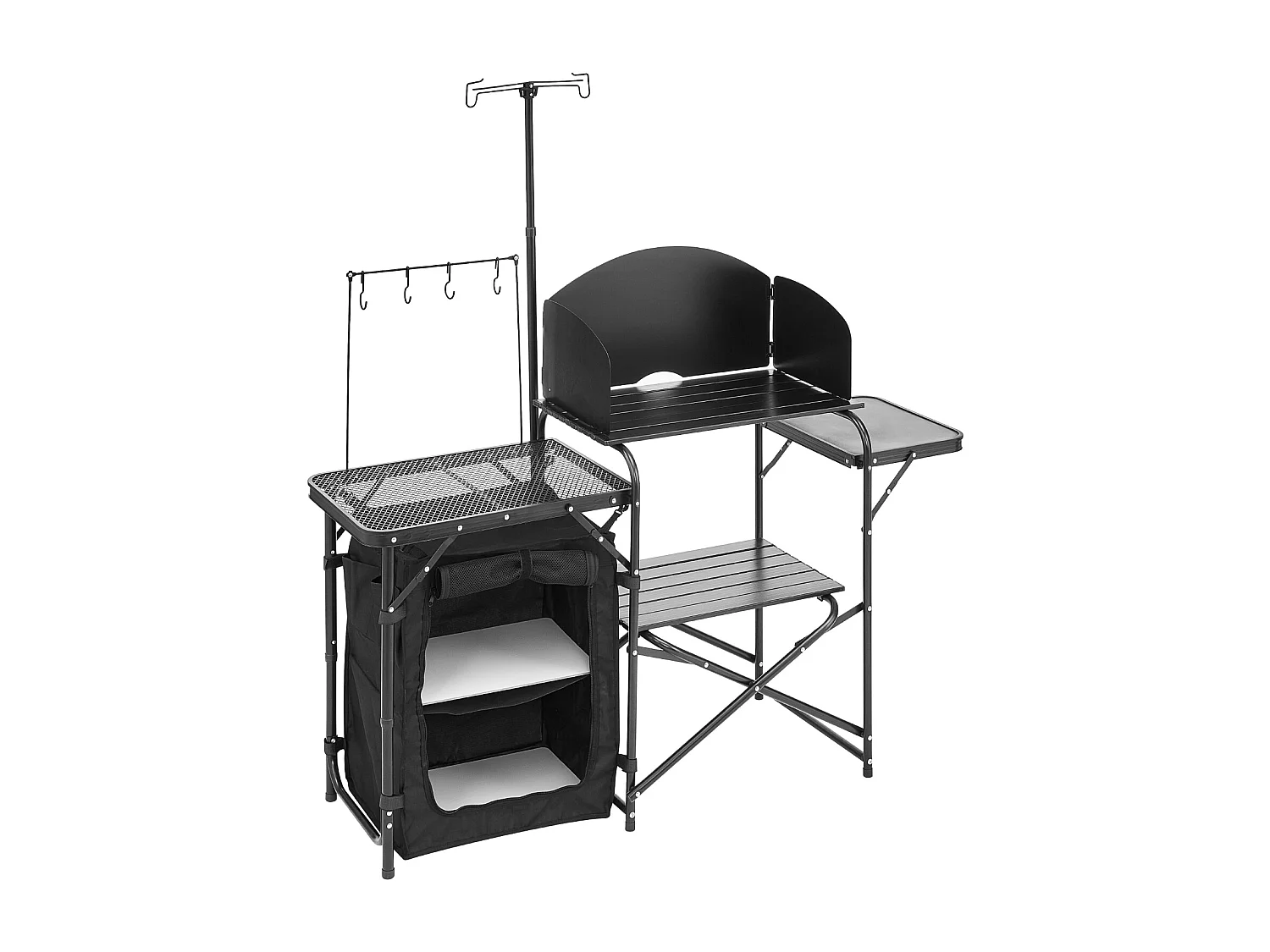 SucceBuy Table de Camping Portable en Aluminium avec Espace de Rangement, Cuisine de Camping, Noir