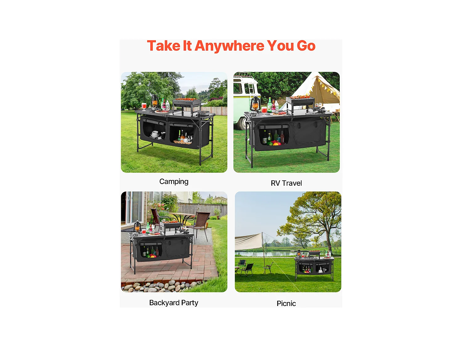 SucceBuy Table de Cuisine de Camping, Cuisine de Camping, Station de Cuisson Portable Pliable avec Rangement