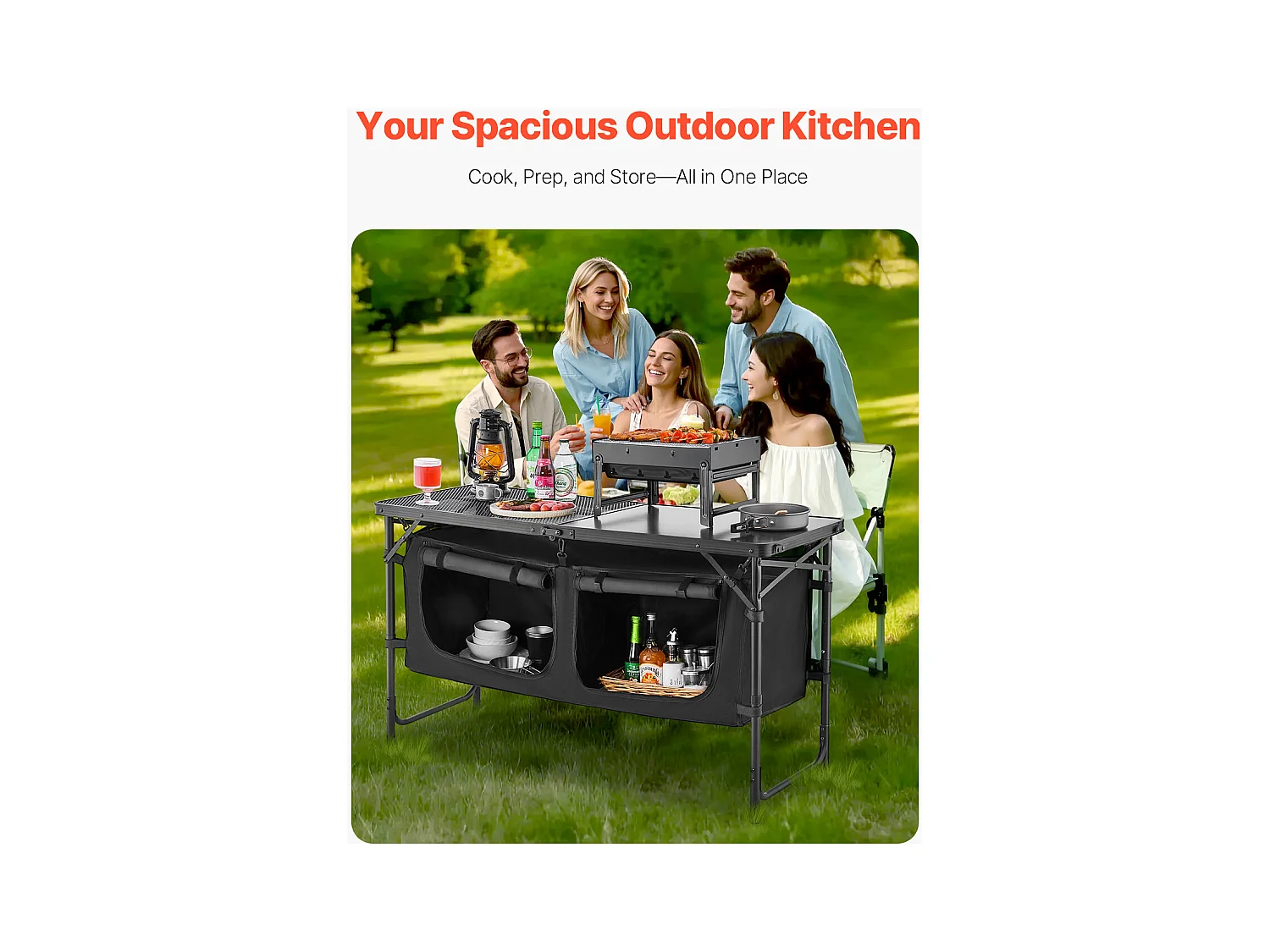 SucceBuy Table de Cuisine de Camping, Cuisine de Camping, Station de Cuisson Portable Pliable avec Rangement