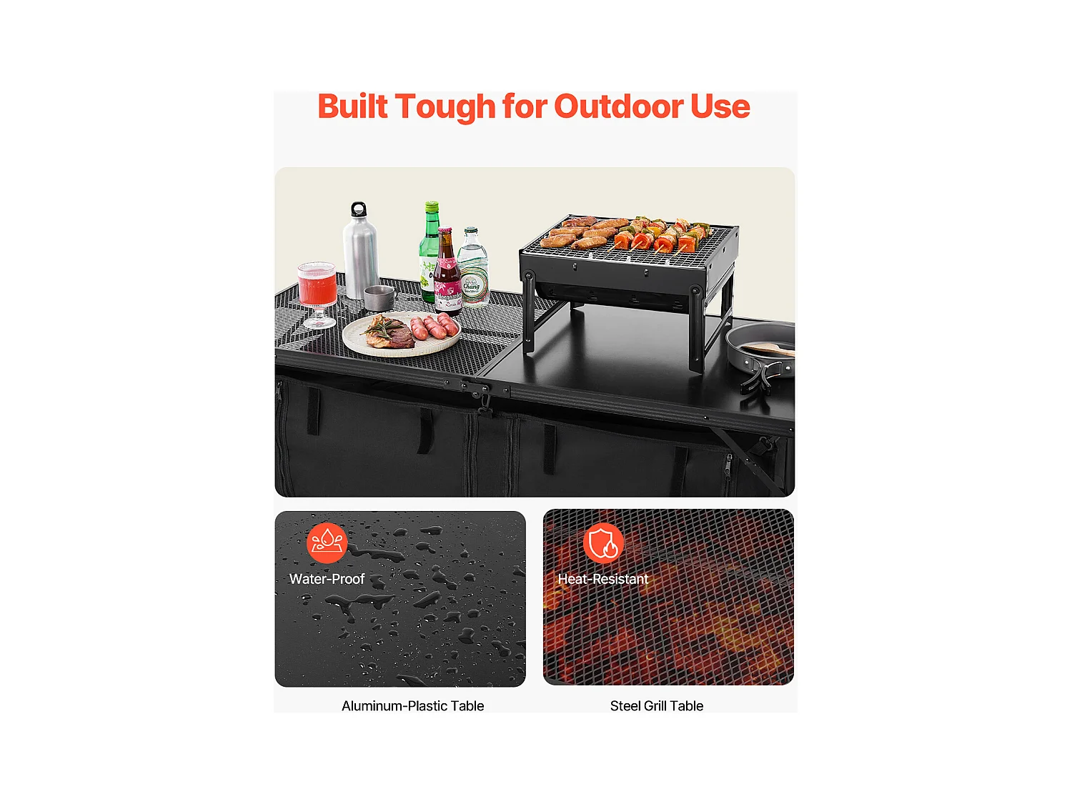 SucceBuy Table de Cuisine de Camping, Cuisine de Camping, Station de Cuisson Portable Pliable avec Rangement