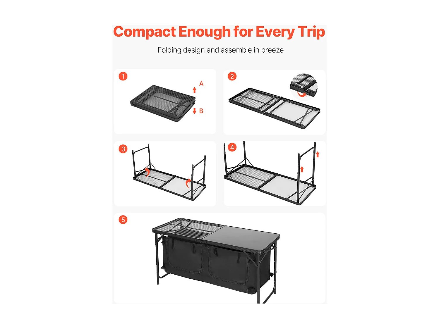 SucceBuy Table de Cuisine de Camping, Cuisine de Camping, Station de Cuisson Portable Pliable avec Rangement