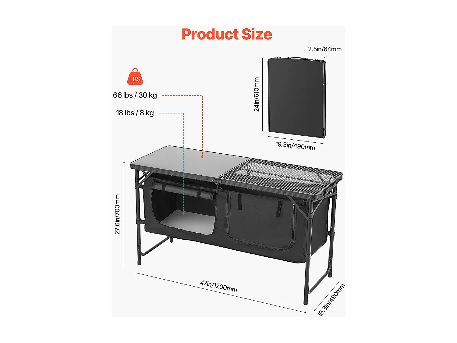 SucceBuy Table de Cuisine de Camping, Cuisine de Camping, Station de Cuisson Portable Pliable avec Rangement