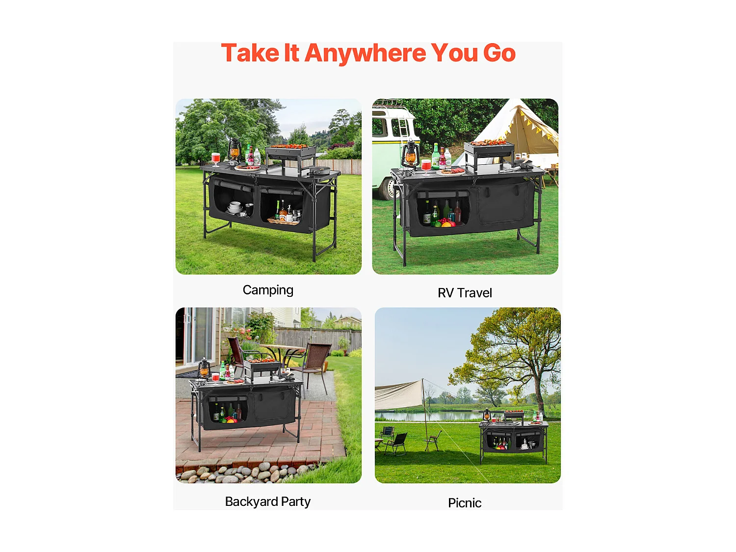 SucceBuy Table de Cuisine de Camping, Cuisine de Camping, Station de Cuisson Portable Pliable avec Rangement