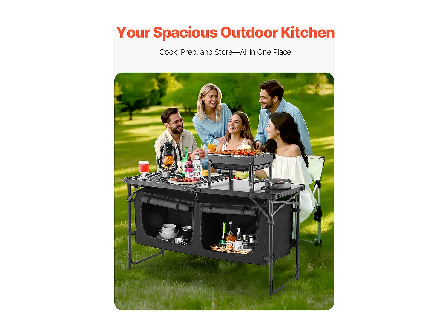 SucceBuy Table de Cuisine de Camping, Cuisine de Camping, Station de Cuisson Portable Pliable avec Rangement