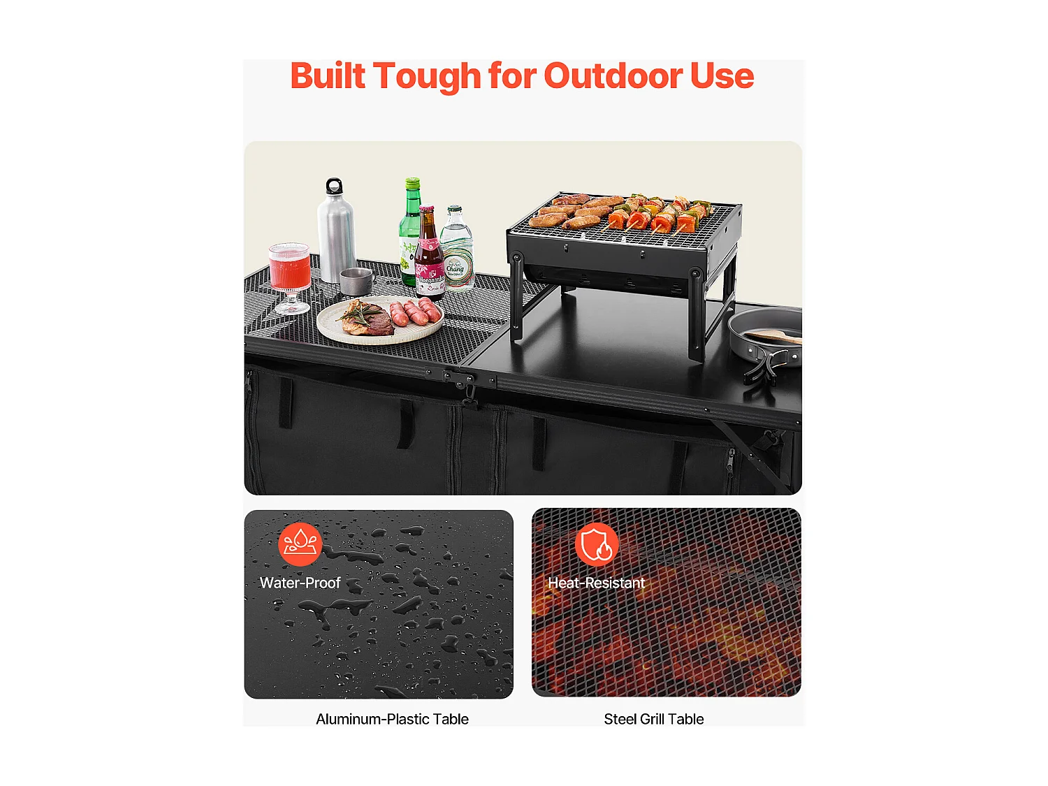 SucceBuy Table de Cuisine de Camping, Cuisine de Camping, Station de Cuisson Portable Pliable avec Rangement